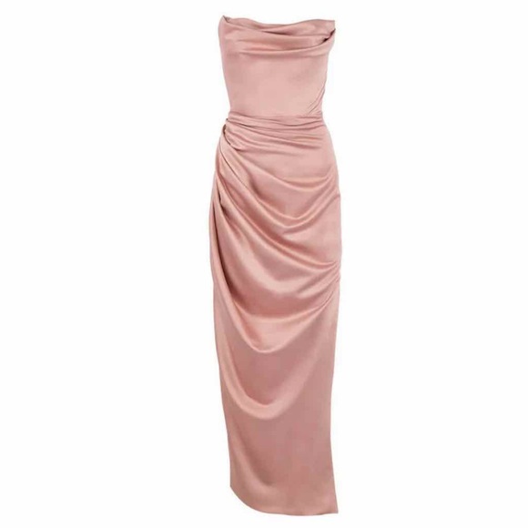 House of CB Adrienne Blush Satin Strapless Gown - Picture 7 of 14